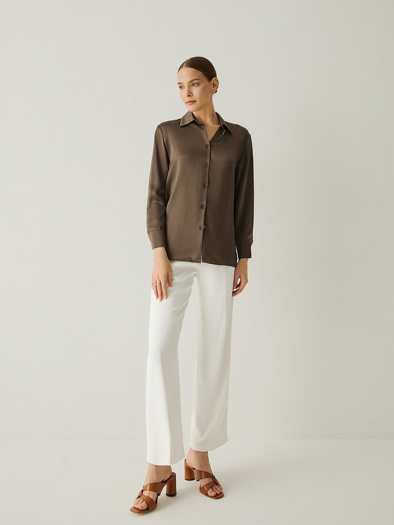 Aurise™ | 100% Silk Spread Collar Long Sleeves Blouse
