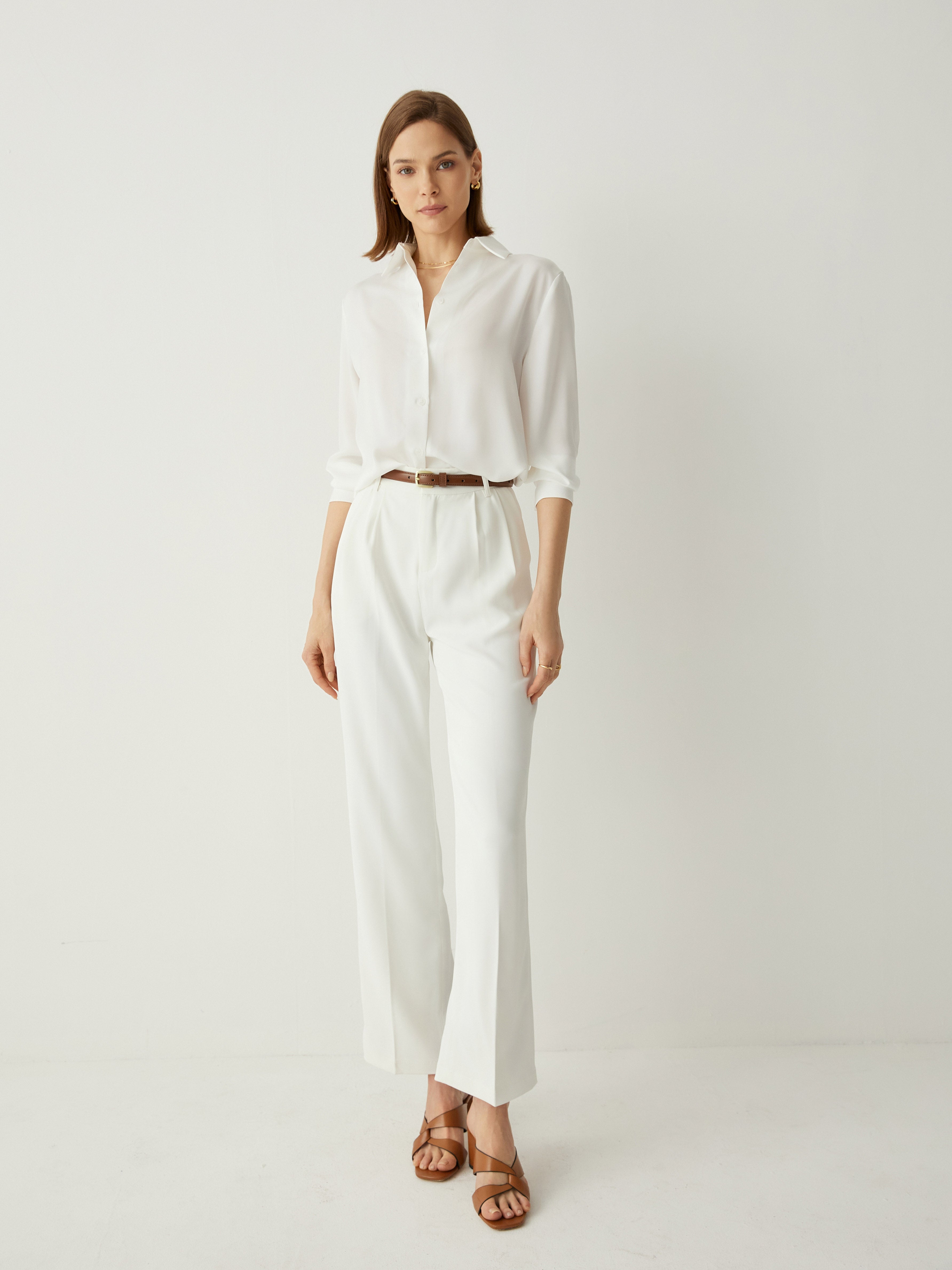 Aurise™ | 100% Silk Spread Collar Long Sleeves Blouse