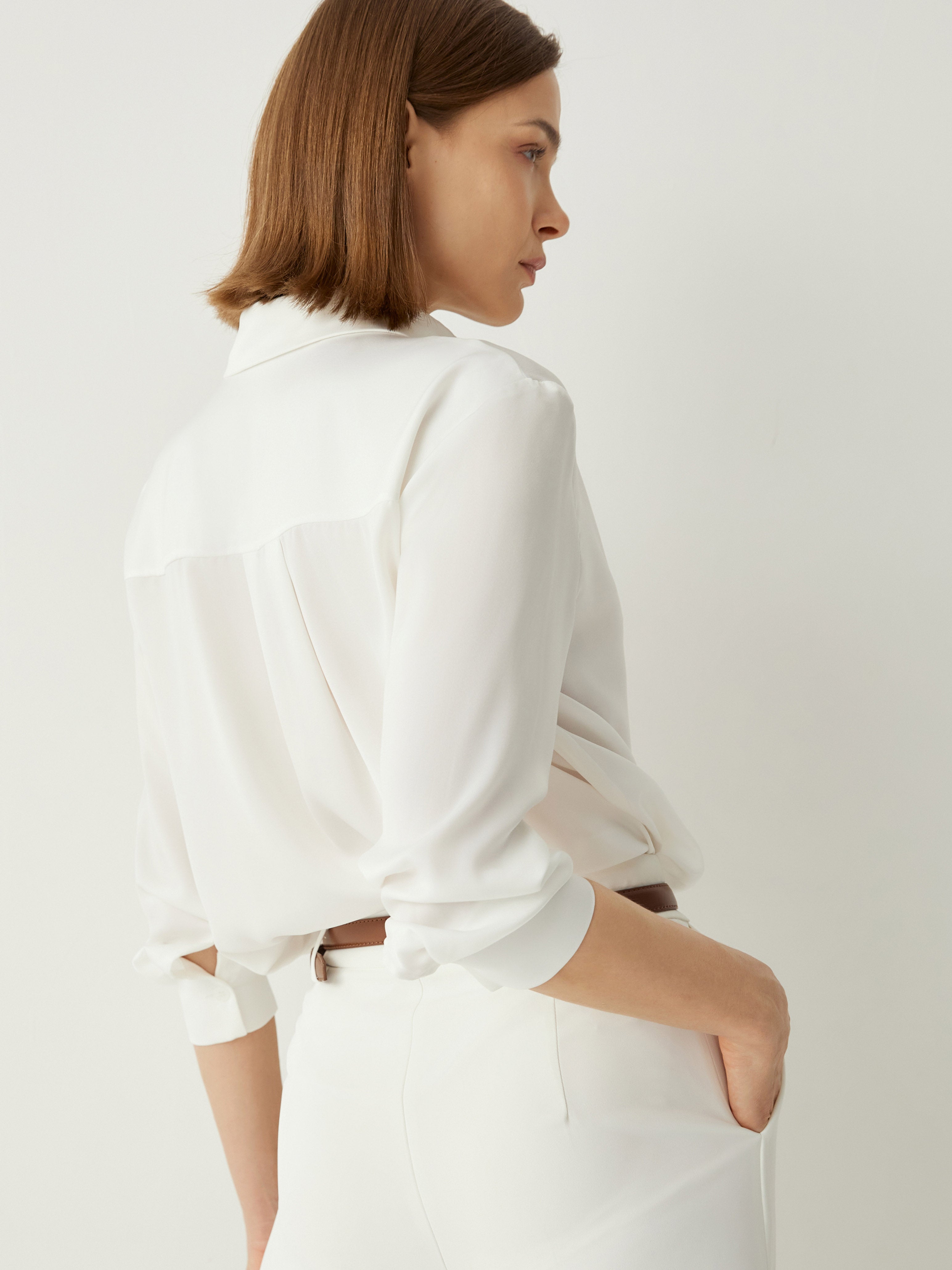 Aurise™ | 100% Silk Spread Collar Long Sleeves Blouse