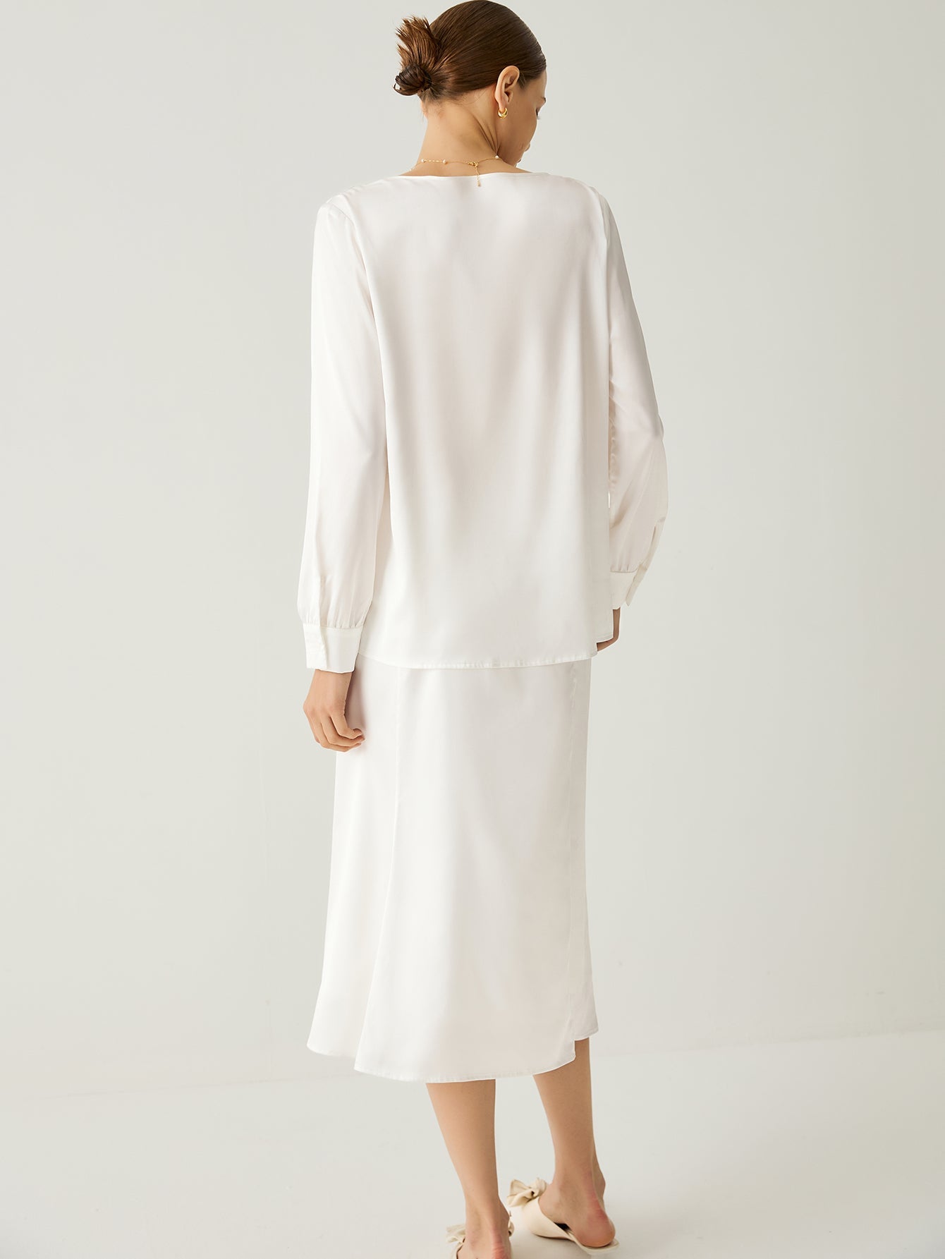 Aurise™ | 100% Silk Cowl Neck Bishop Sleeves Blouse