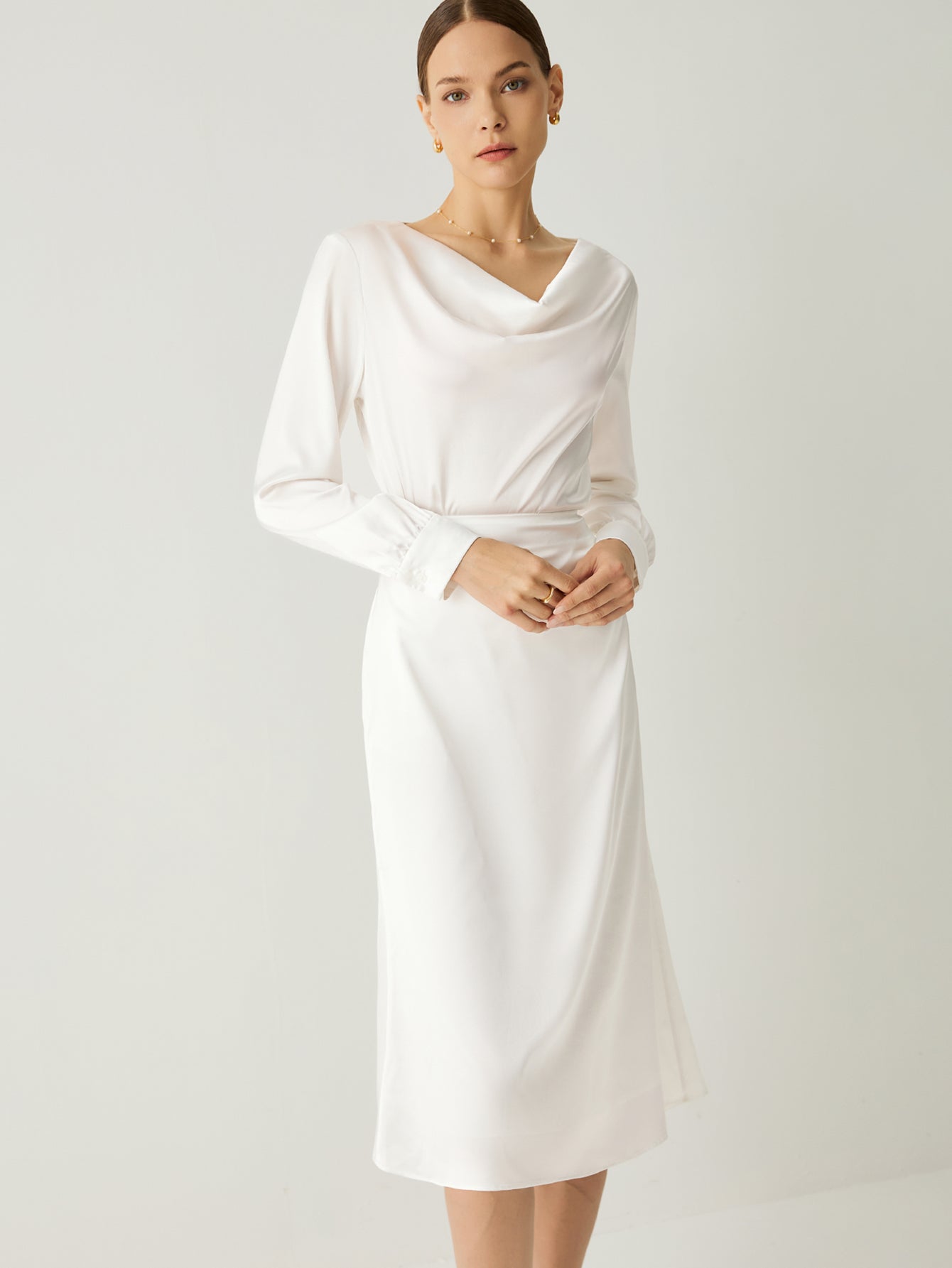 Aurise™ | 100% Silk Cowl Neck Bishop Sleeves Blouse