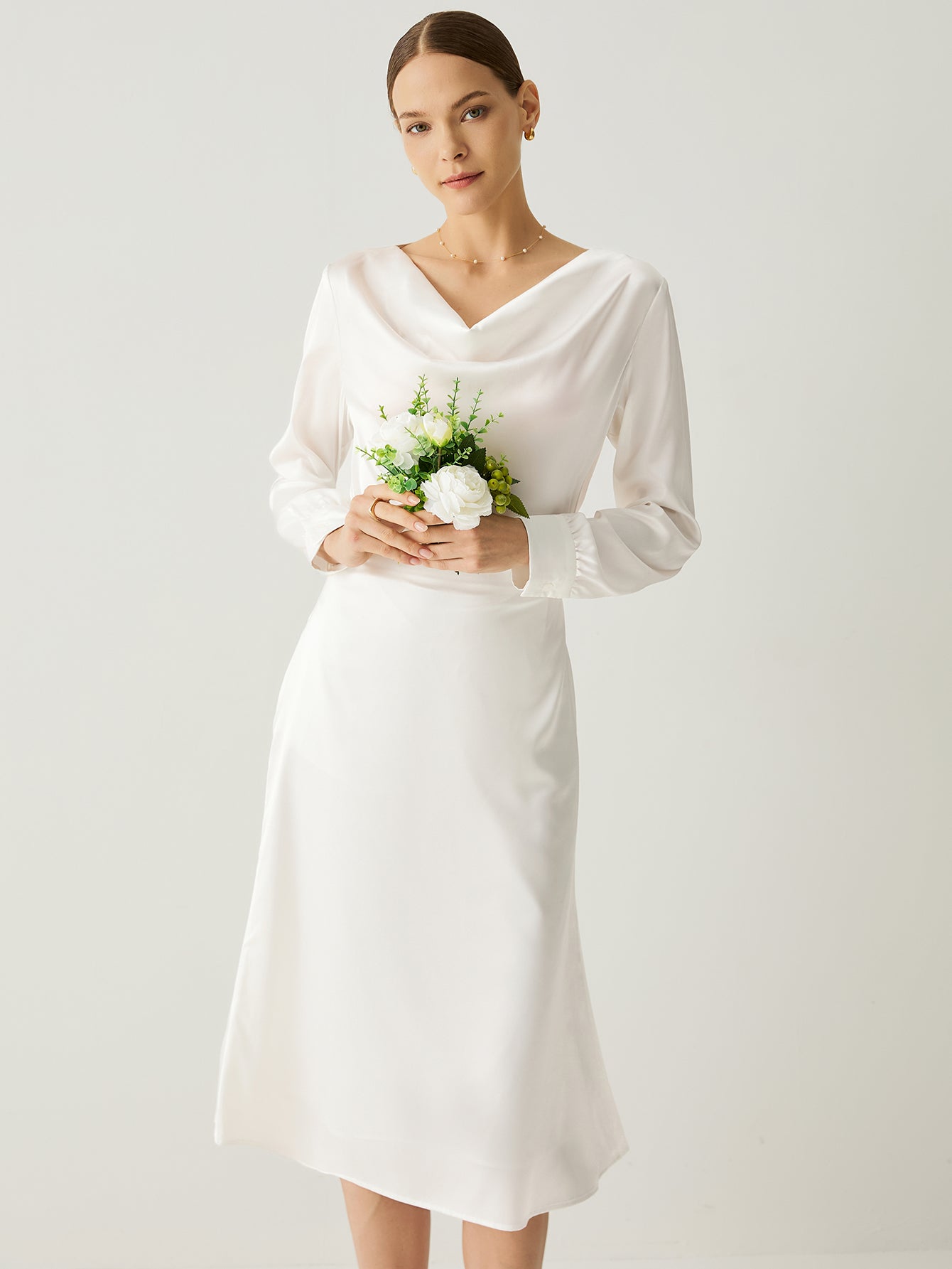 Aurise™ | 100% Silk Cowl Neck Bishop Sleeves Blouse