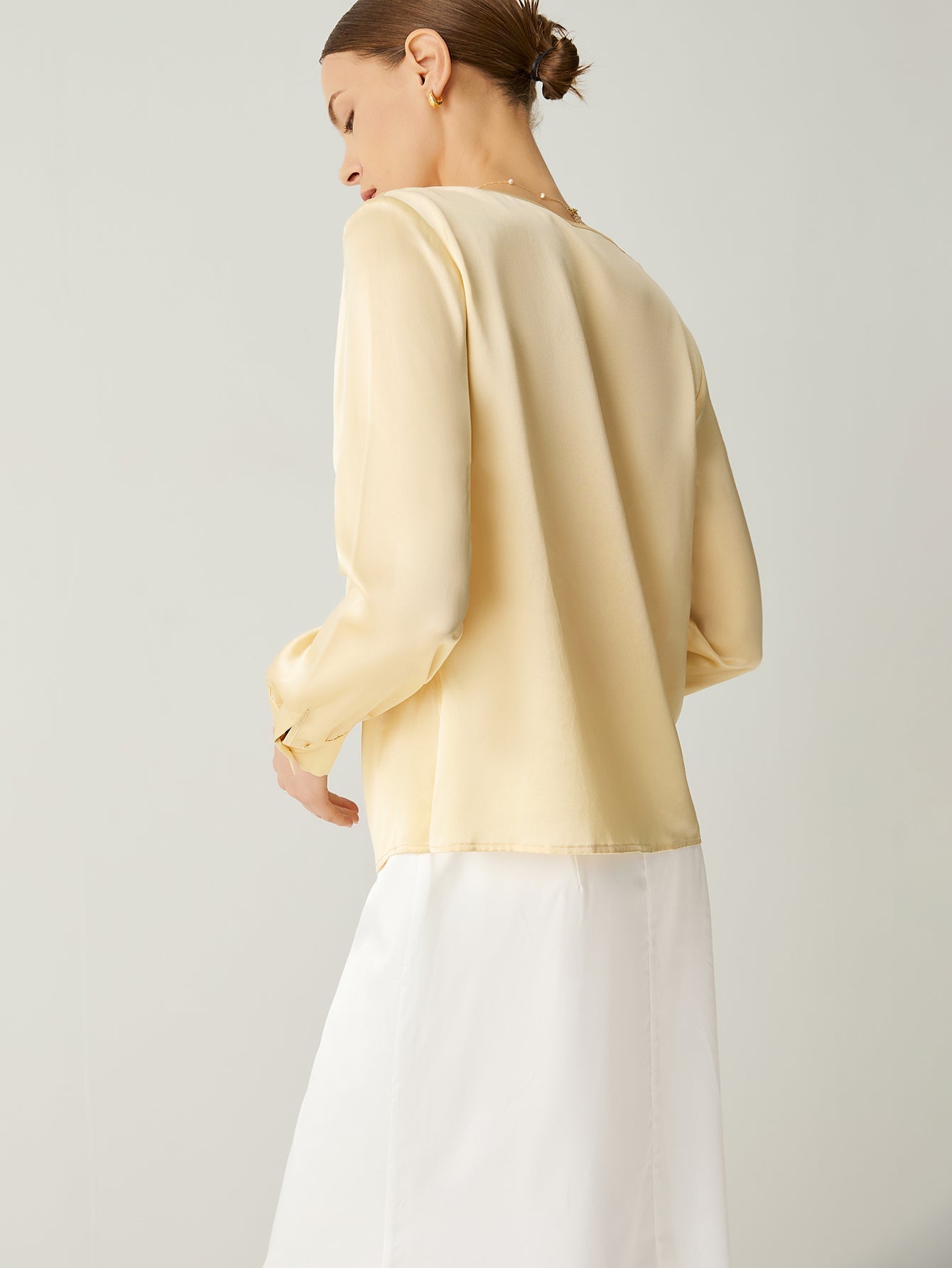 Aurise™ | 100% Silk Cowl Neck Bishop Sleeves Blouse