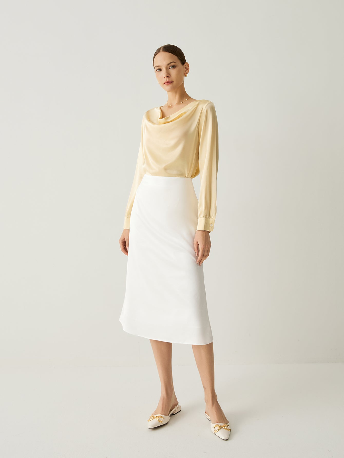 Aurise™ | 100% Silk Cowl Neck Bishop Sleeves Blouse