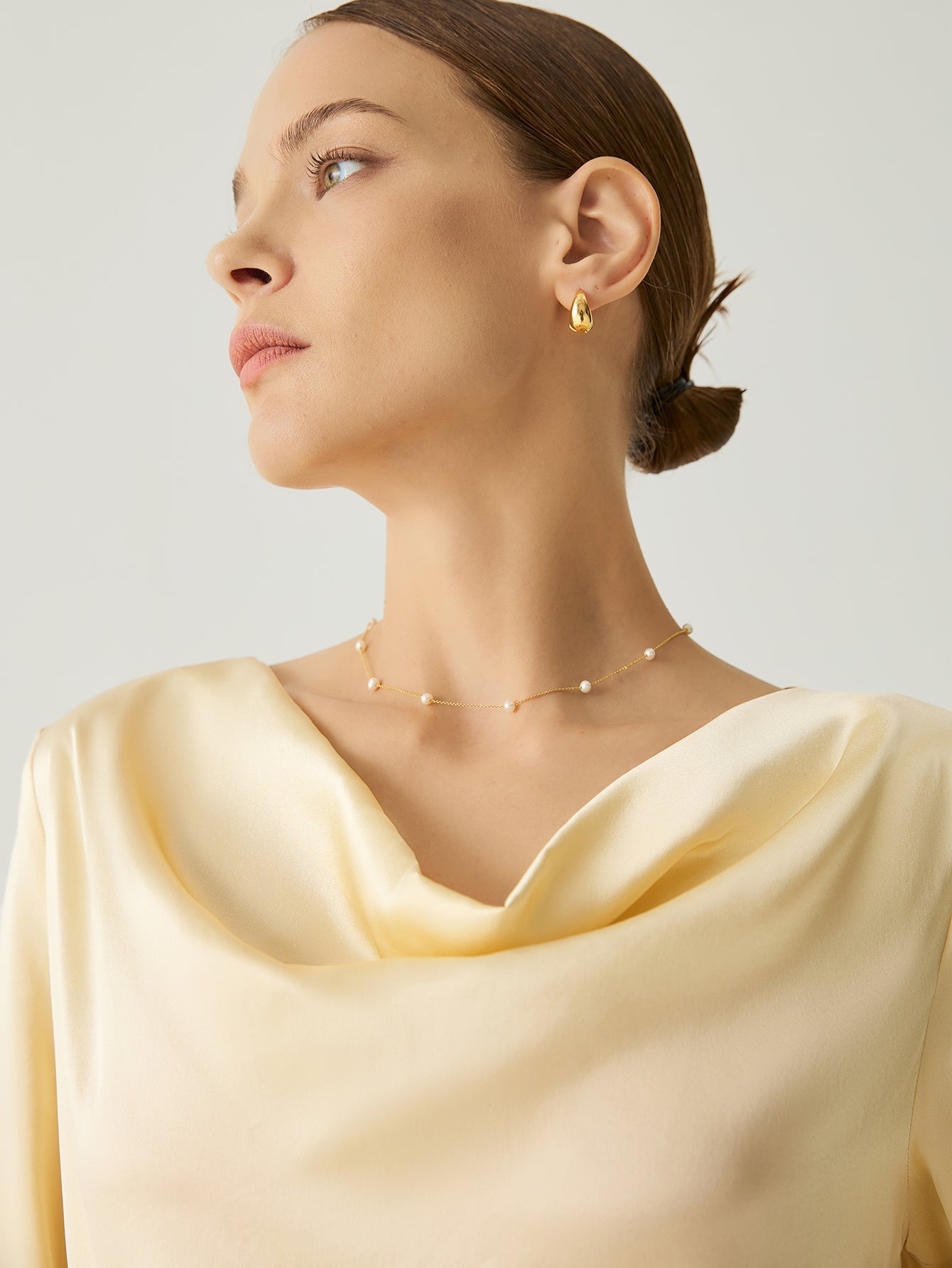 Aurise™ | 100% Silk Cowl Neck Bishop Sleeves Blouse