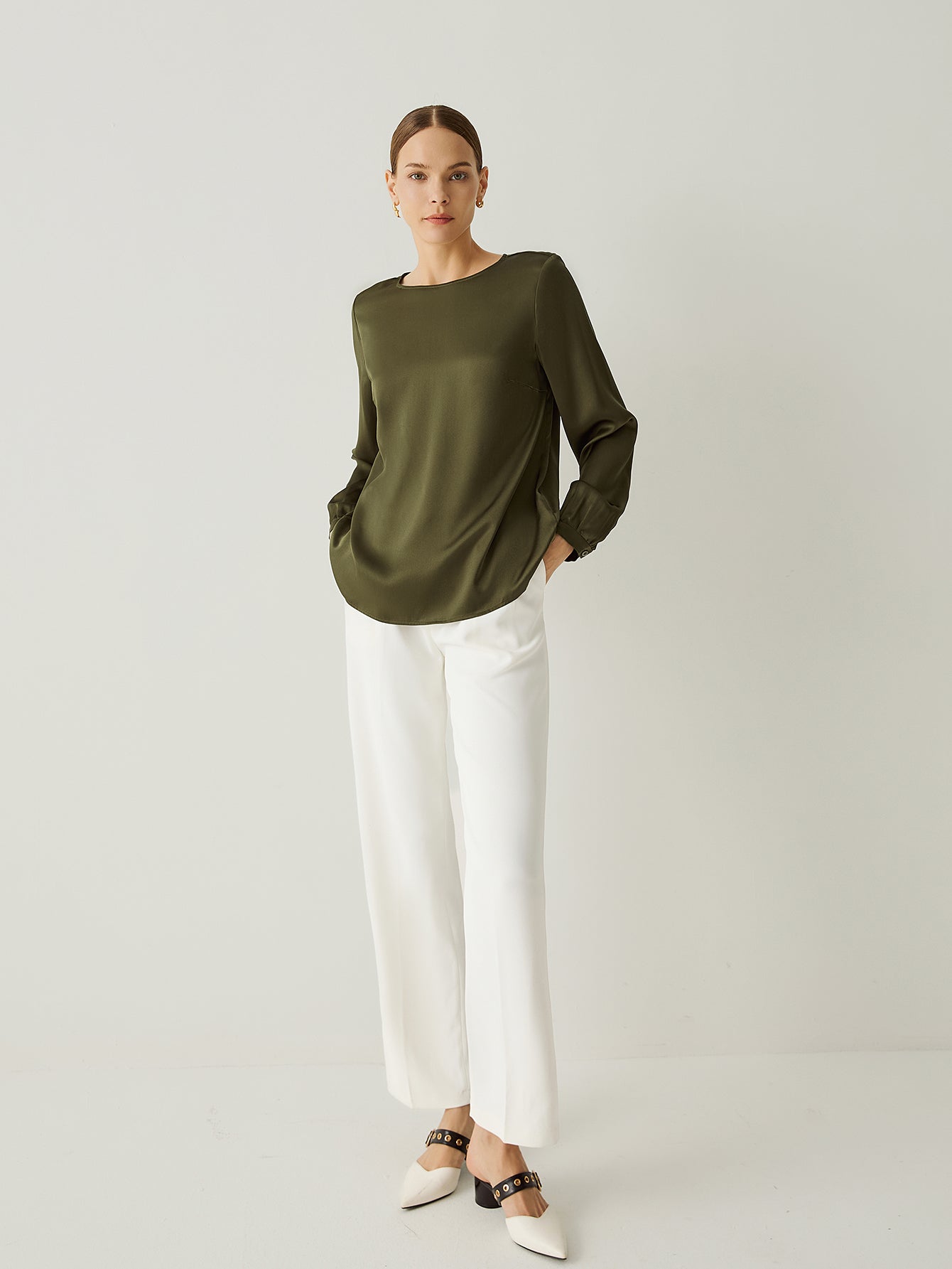 Aurise™ | 100% Silk Bishop Sleeves Loose Fit Blouse