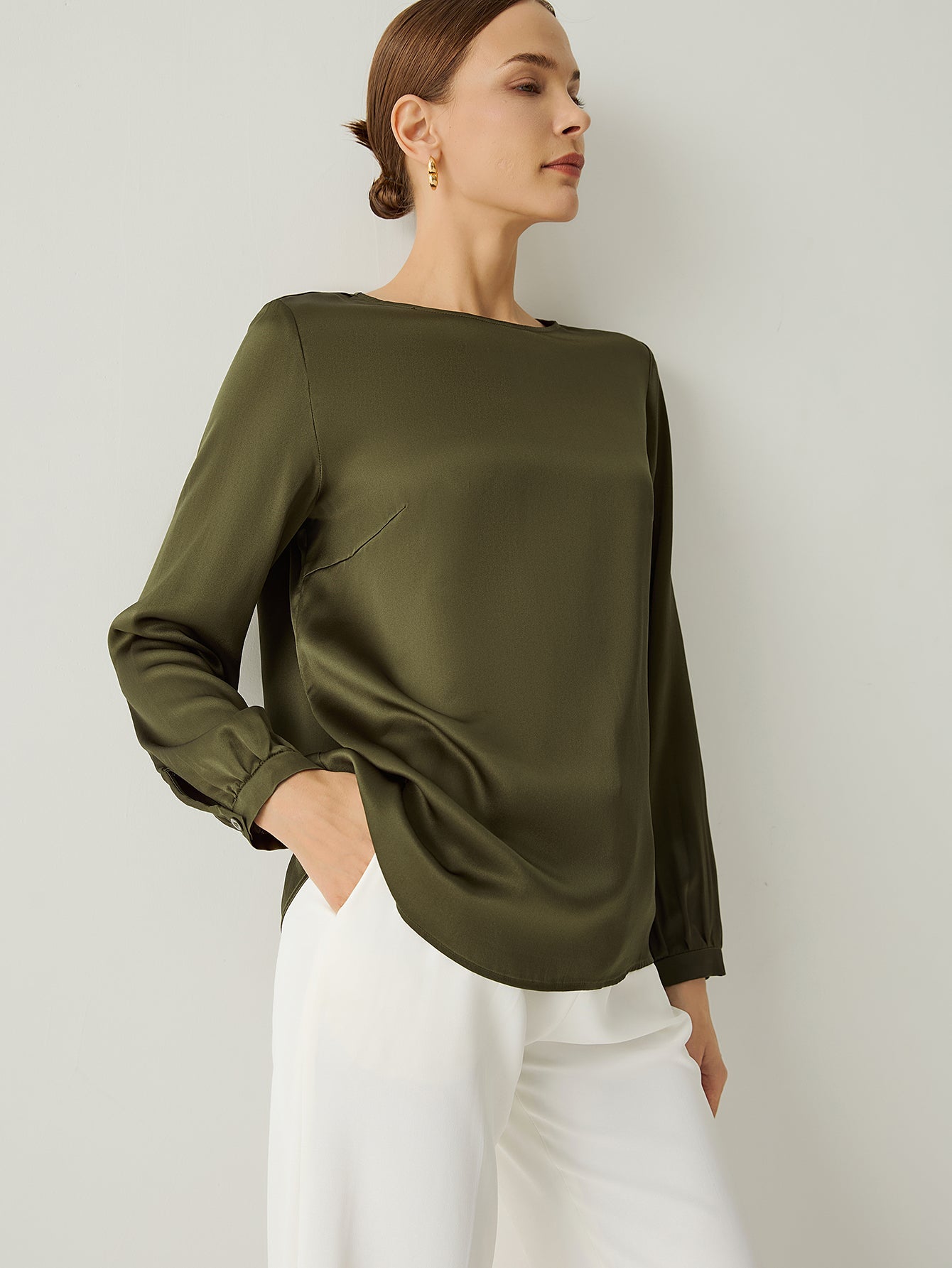 Aurise™ | 100% Silk Bishop Sleeves Loose Fit Blouse