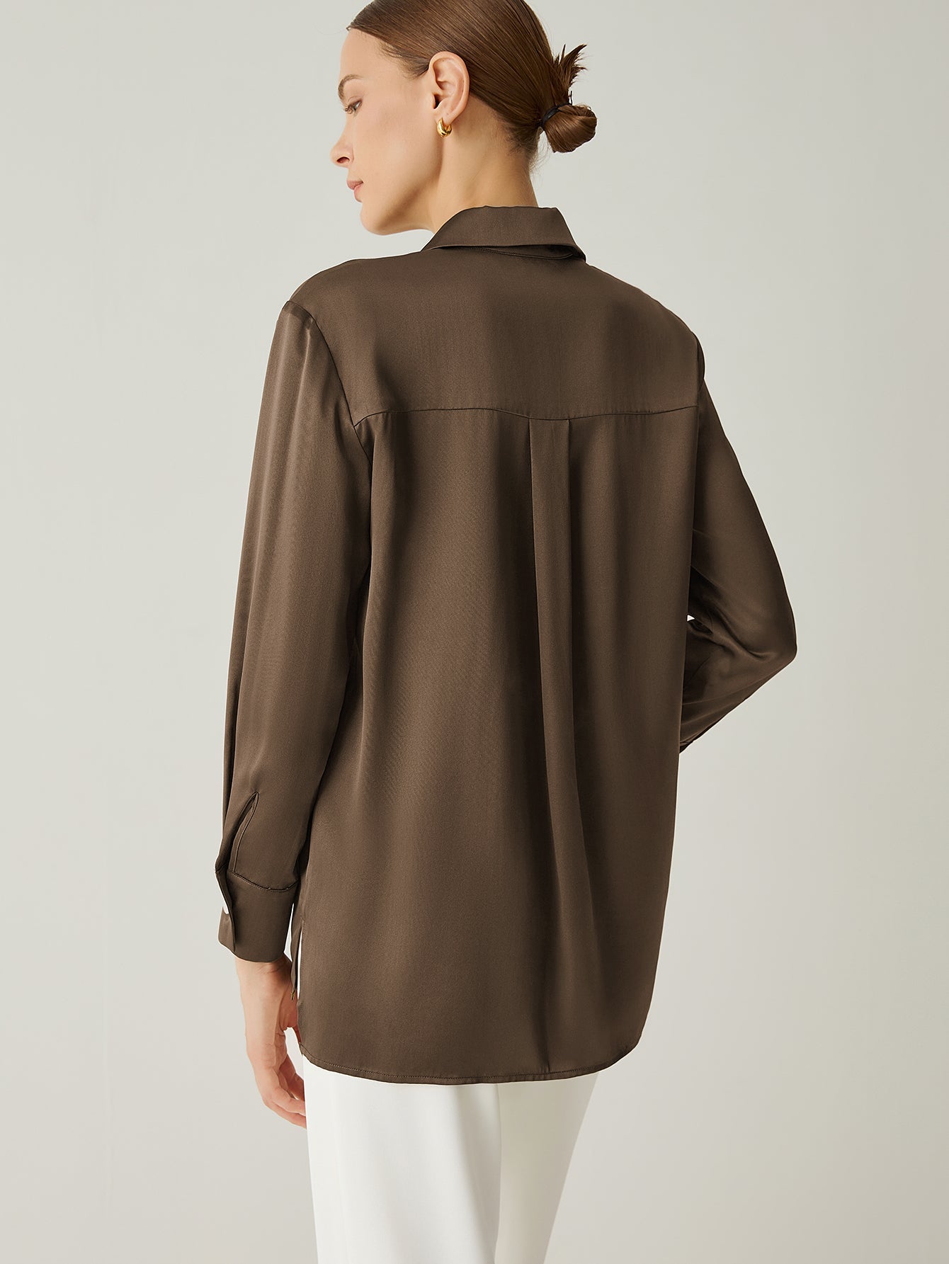 Aurise™ | 100% Silk Spread Collar Long Sleeves Blouse