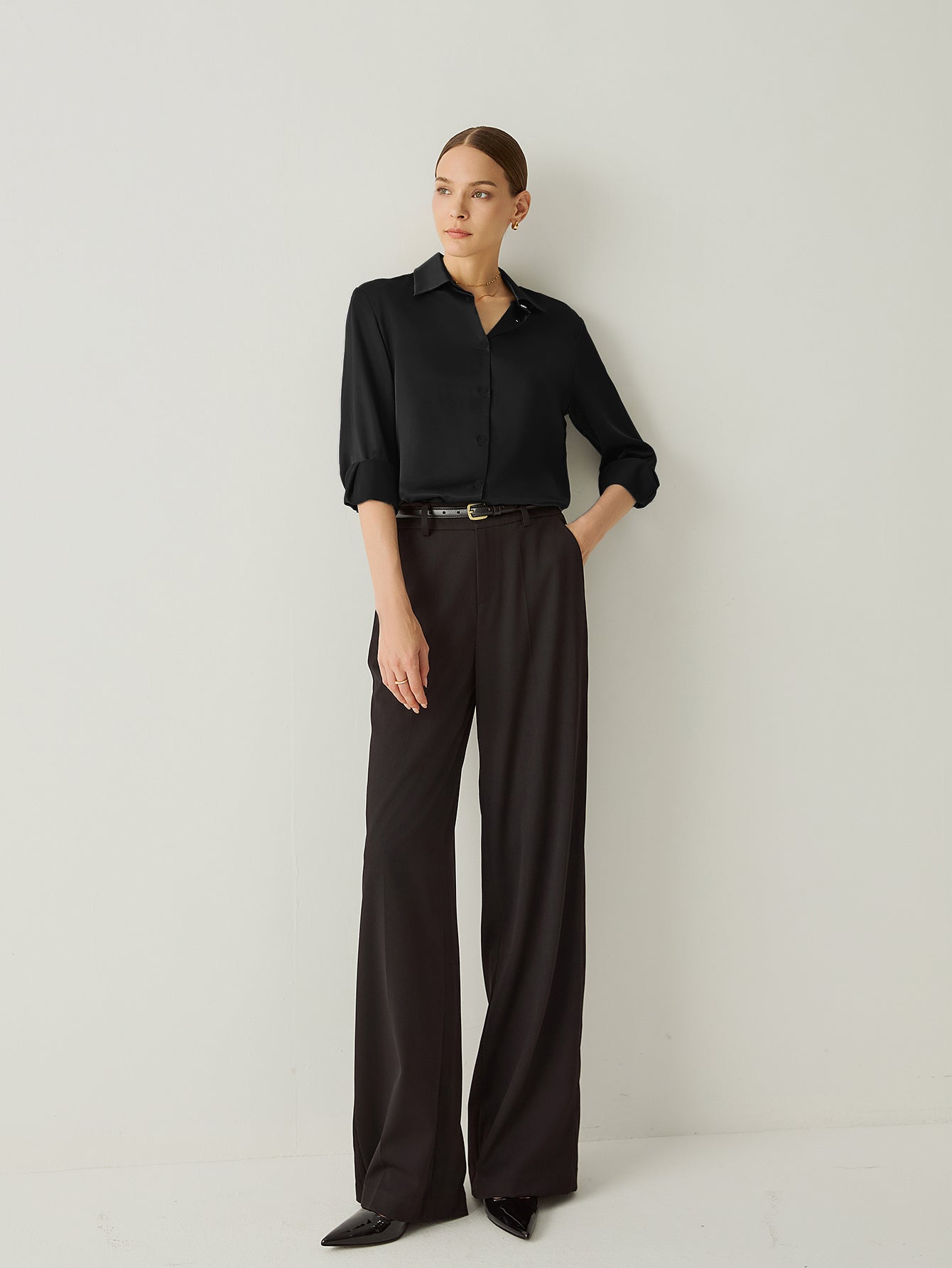 Aurise™ | 100% Silk Spread Collar Long Sleeves Blouse