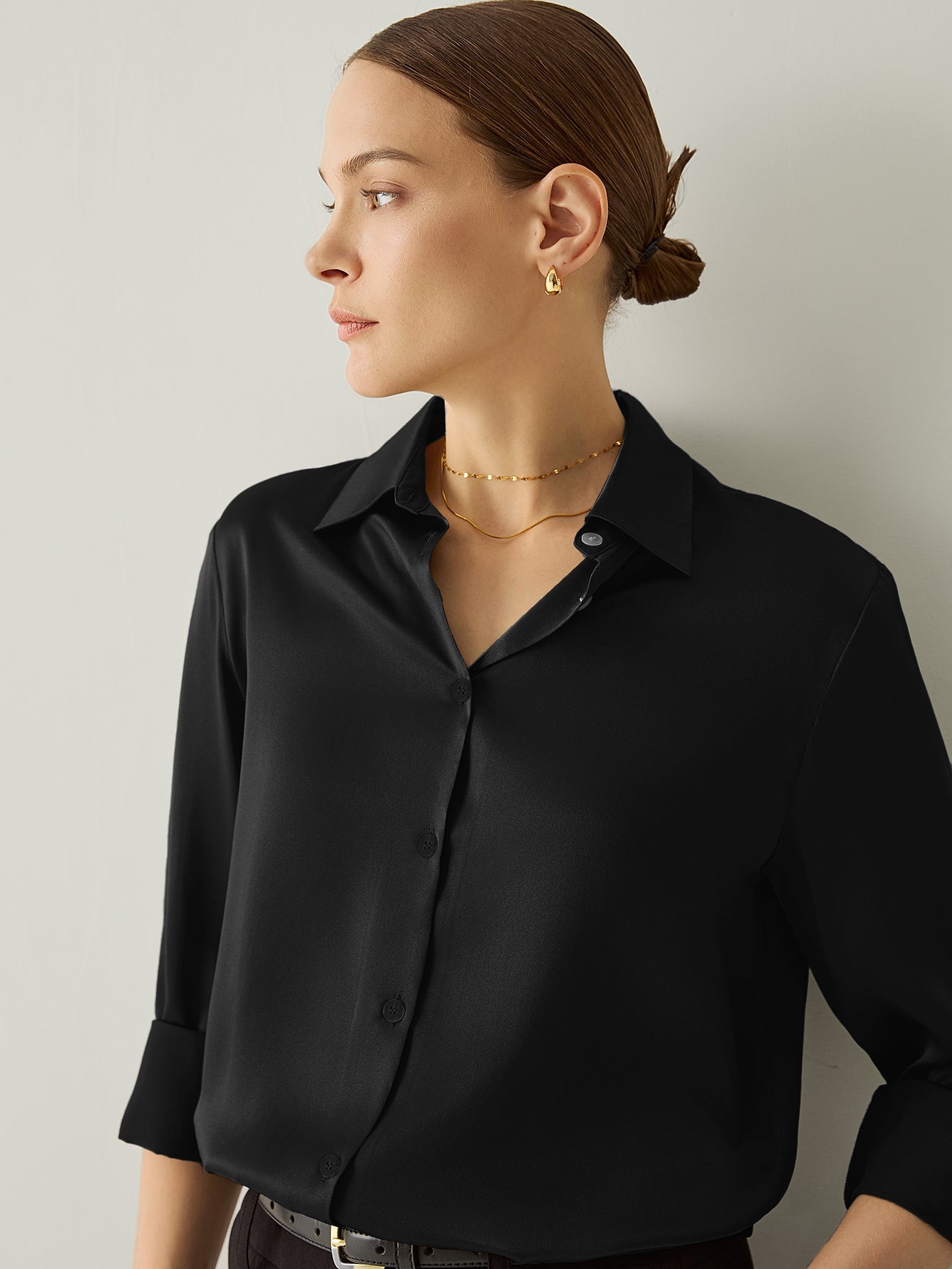 Aurise™ | 100% Silk Spread Collar Long Sleeves Blouse