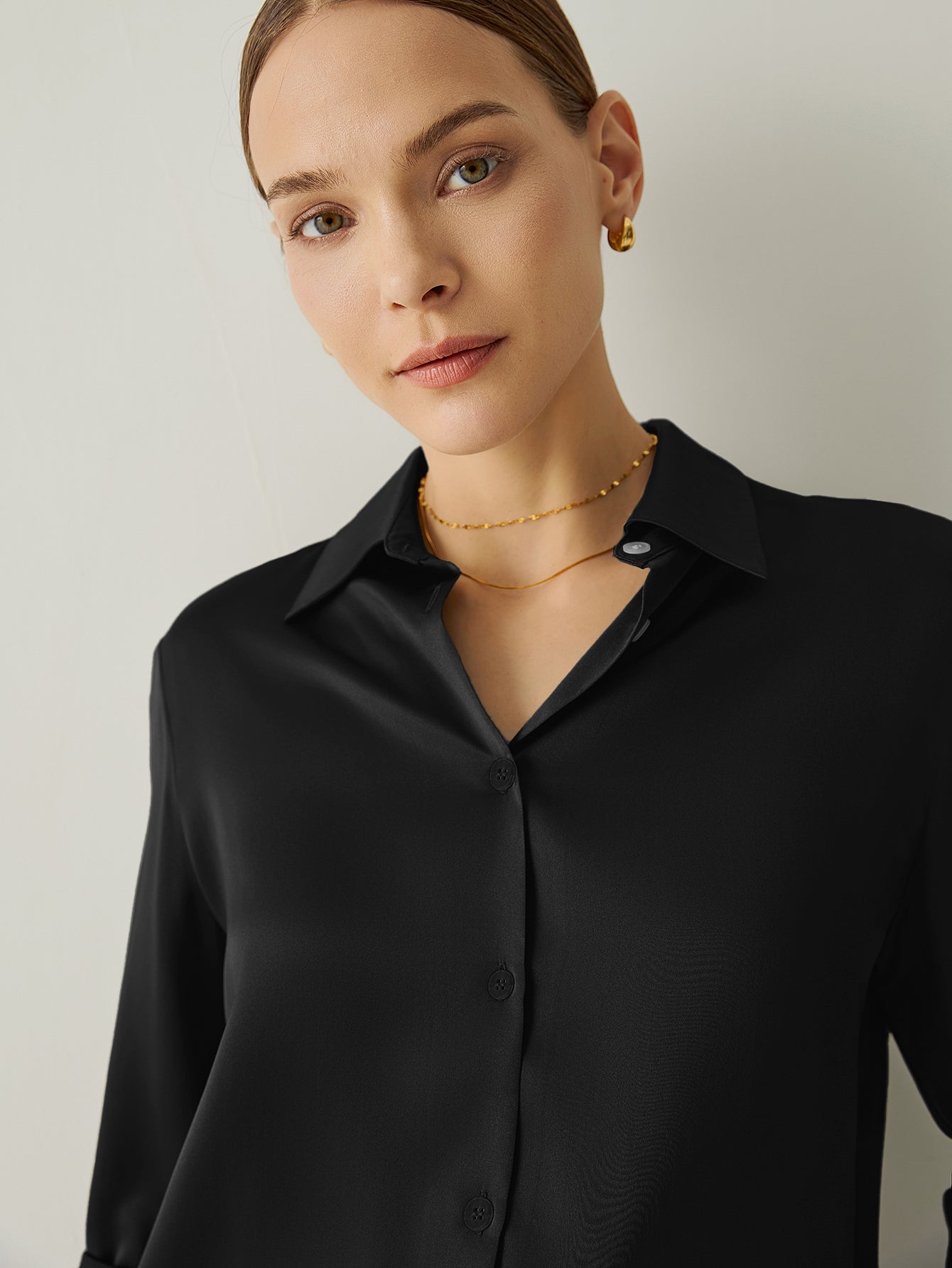 Aurise™ | 100% Silk Spread Collar Long Sleeves Blouse