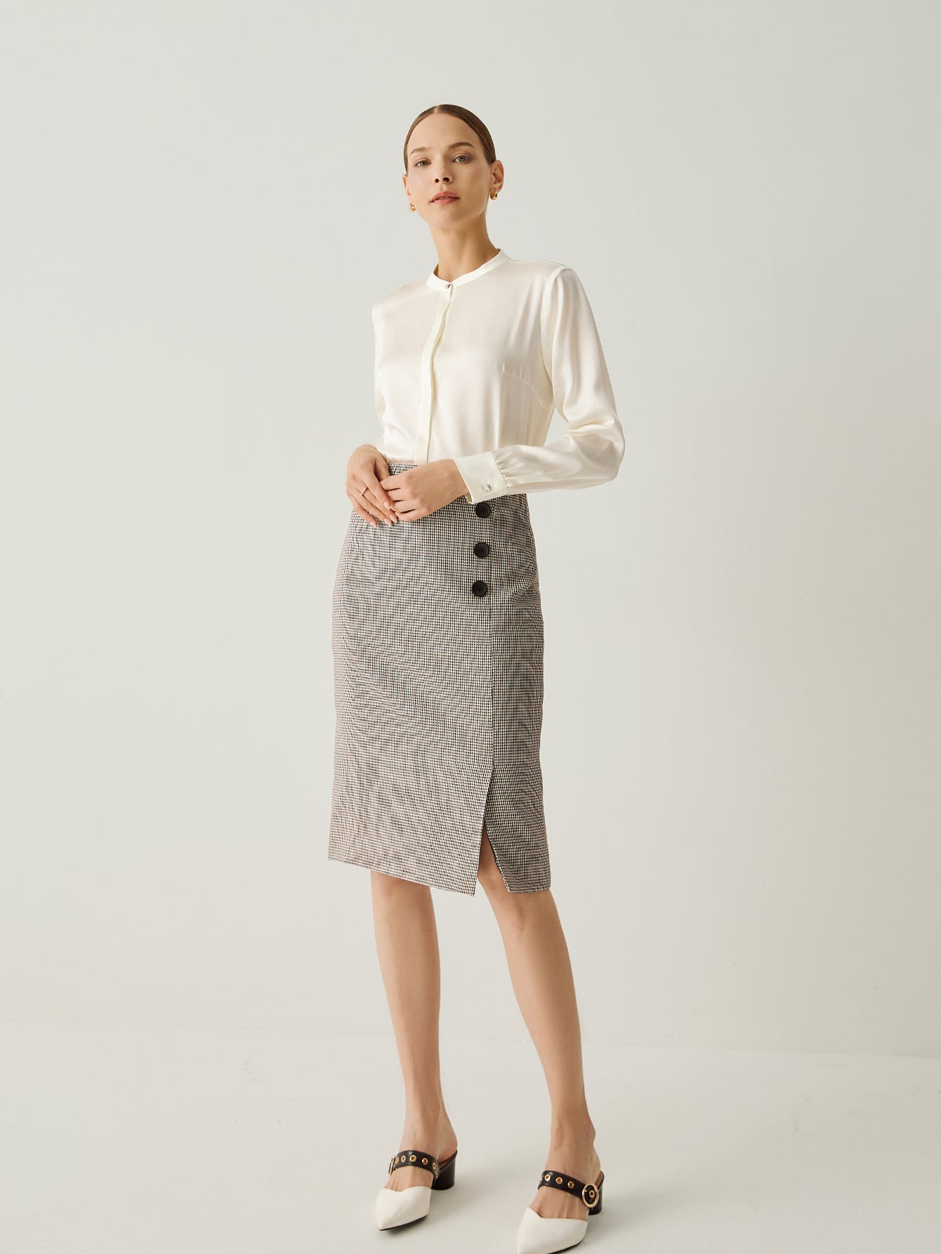 Aurise™ | 100% Silk Decorative Button Blouse