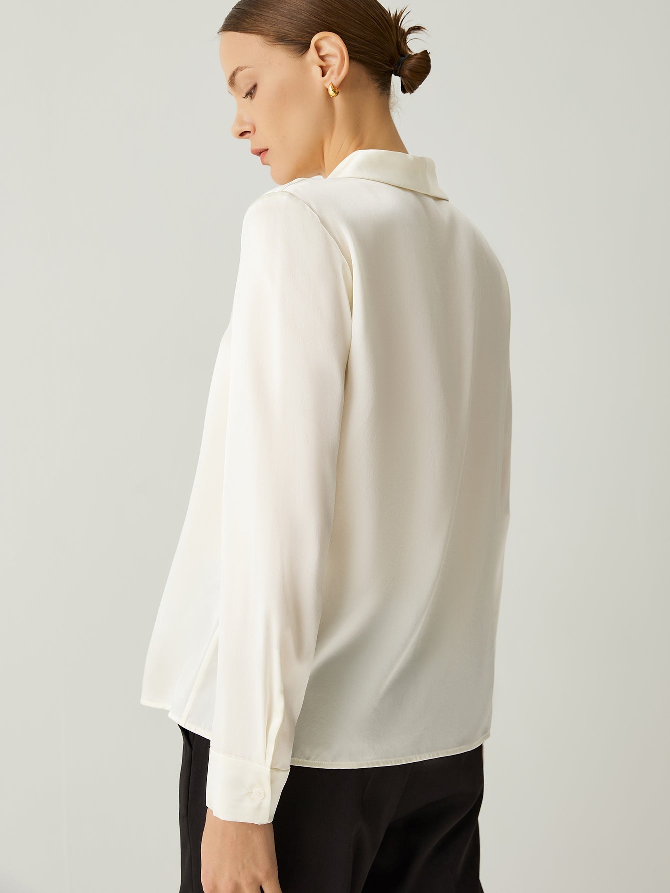 Aurise™ | 100% Silk V-Neck Bishop Sleeves Blouse