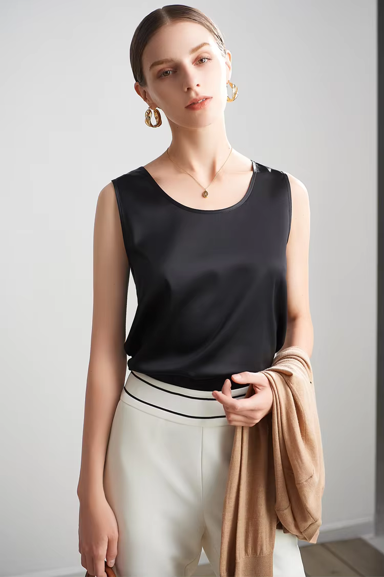 Aurise™ | Women’s Pure Silk Essential Vest Black